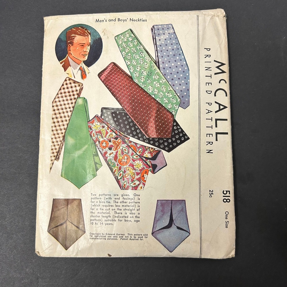 Vintage 30's McCall Sewing Pattern 518 Men Boys Neckties One Size
